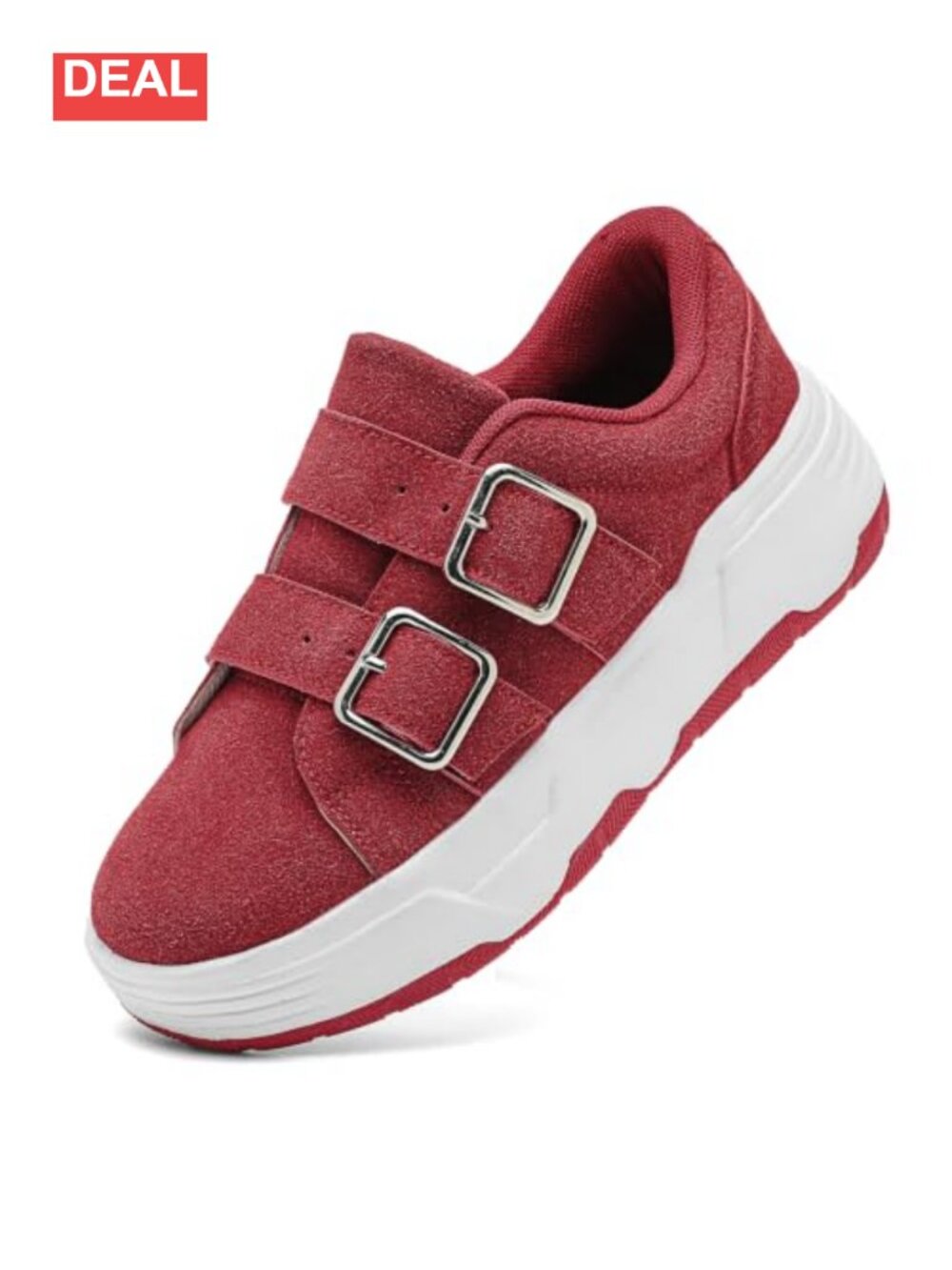 Unisex Retro Platform Sneakers Faux Suede Buckle Skate Shoes
